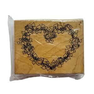 Vintage NEW Ivy Vine Heart Large Rubber Stamp ART IMPRESSIONS Wood Mount 1996